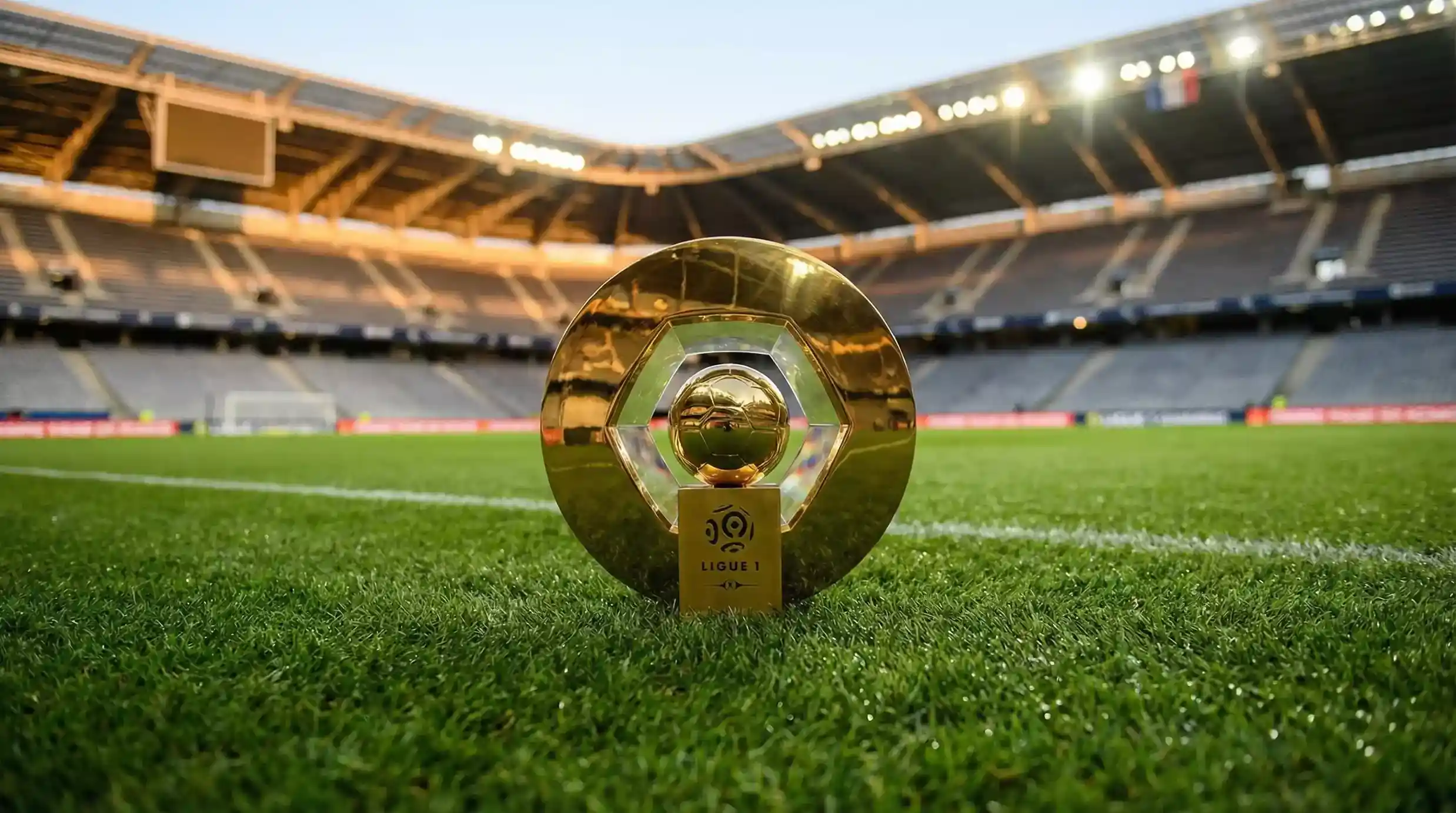 Trofeo de la Ligue 1 sobre césped de estadio francés