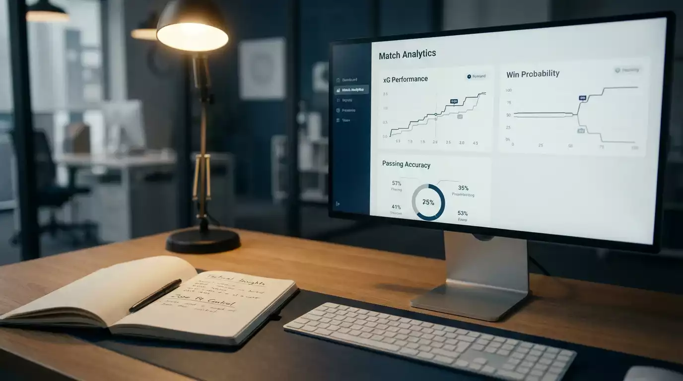 Analista revisando estadísticas y cuotas de partidos de fútbol francés en un monitor