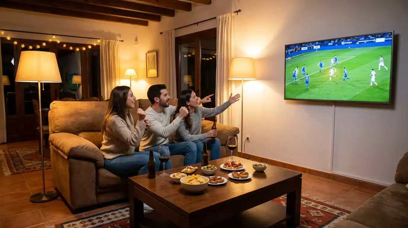 Aficionados viendo un partido de la Ligue 1 en una pantalla grande